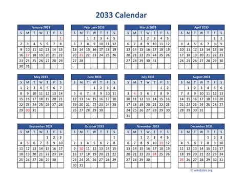 2033 Calendar In Pdf