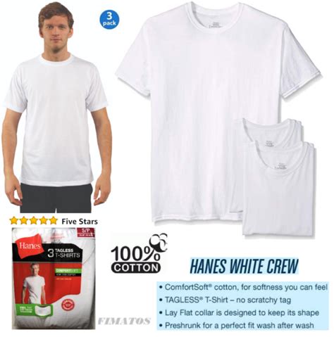 Hanes Mens 3 Pack Tagless Crew Neck T Shirt100 Cottonmediumwhite