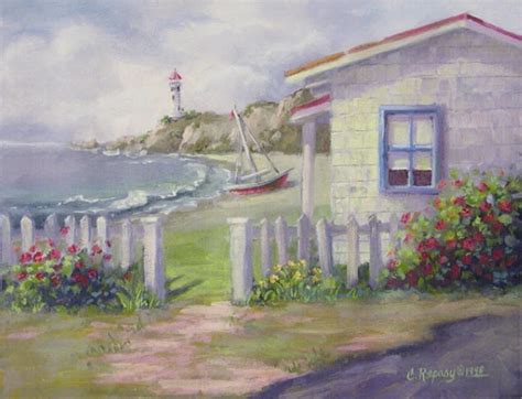 Christie Repasy Cottage By The Sea Original Canvas Print Cottage Art