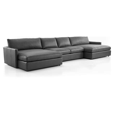 Lounge Leather 3 Piece Double Chaise Sectional Sofa Crate And Barrel