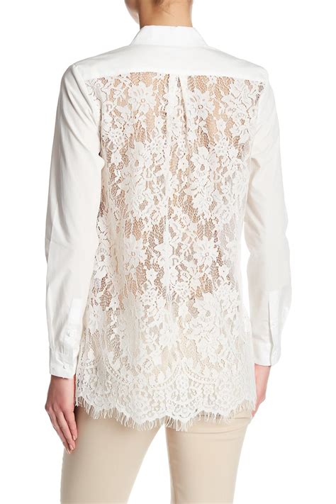 French Connection Long Sleeve Lace Blouse In White Lyst