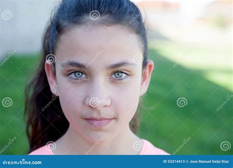 Portrait Of A Beautiful Preteen Girl With Blue Eyes Stock Image Image