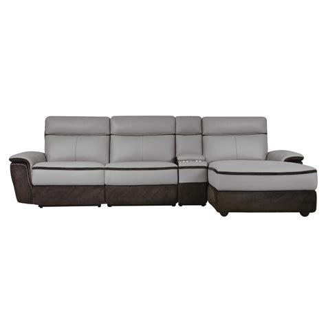 Modern Charcoal Leather 4 Piece Rsf Power Reclining Sectional
