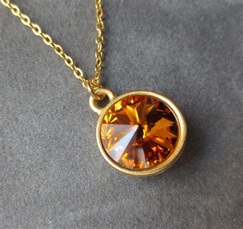 Gold Topaz Necklace November Birthstone Jewelry Crystal