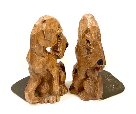 Vintage Carved Scottie Dog Wood Bookends Burwood Products Etsy Wood