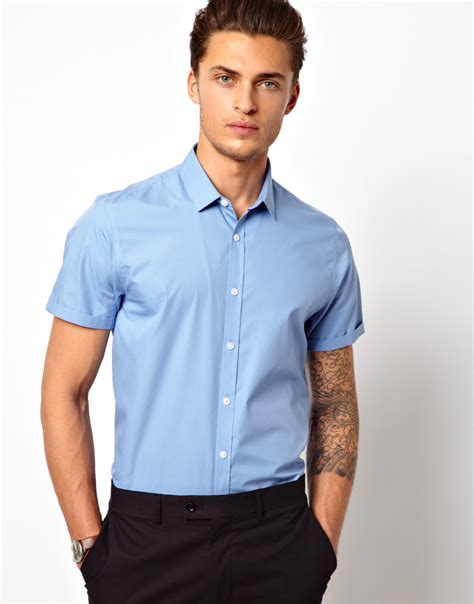 Lyst Asos Smart Shirt In Short Sleeve In Blue For Men