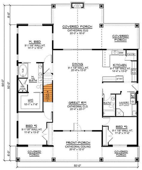 One Story Country Craftsman House Plan With Vaulted Great Room