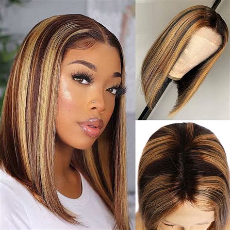Buy Inch Ombre Blonde Human Hair Wig Short Bob Highlight Human Hair Wigs T Middle Part
