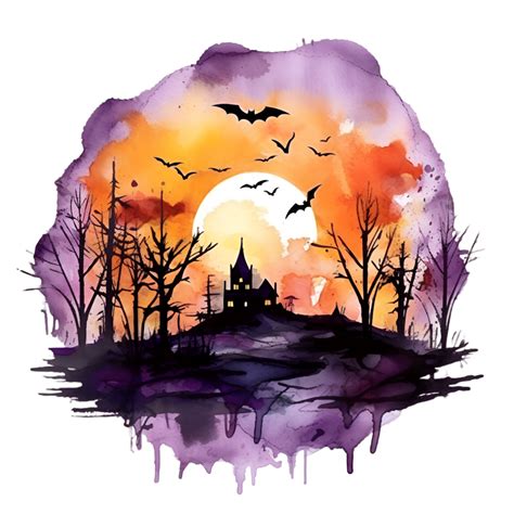 Spooky Halloween Haunted House Watercolor Clipart Ai Generated 25005227 Png