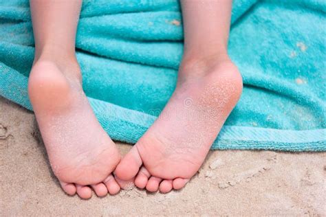 Little Girl Feet On A Beach Towel Stock Image Image Of White Cute