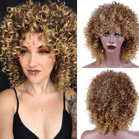 Aosi Wig Synthetic Afro Kinky Curly Hair African American Wigs Brown Blonde Mixed Wig Short