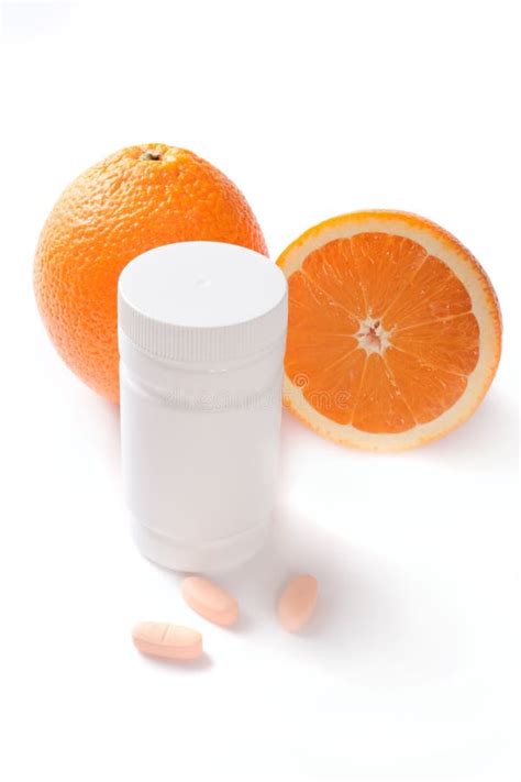 Oranges Vitamin Pills And Container Isolated Stock Photo Image Of