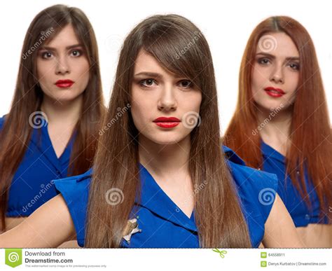 Group Of Three Beauty Women Triplets Sisters Stock Image Image Of