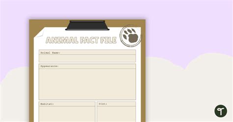 Animal Fact File Worksheet Teach Starter