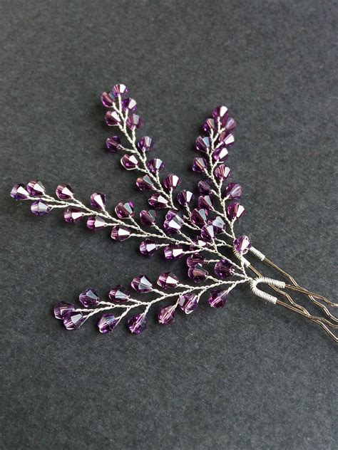 Lavender Hair Pin Set Of 2 Bridal Hair Pins Crystals Pins Etsy