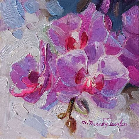 Orchid Oil Painting Original Lavander Floral Wall Art 4x4 Etsy In