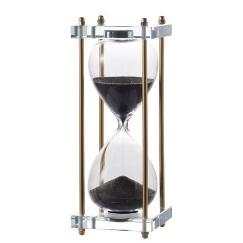 Modern Chic Hourglass Brass Finish With Black Sand And Crystal Accent