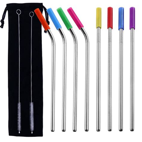 8pcs Long Drinking Straws For Party Reusable Long Stainless Steel Metal