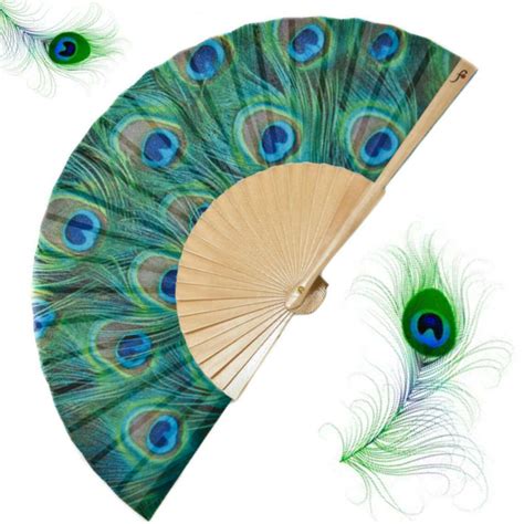 Peacocking Peacock Feather Print Hand Fans For Women Summer Etsy