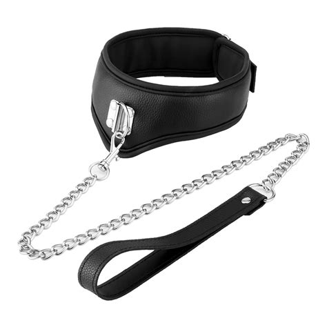 Supply Black Leather Bdsm Slave Bondage Collar With Chain Wholesale