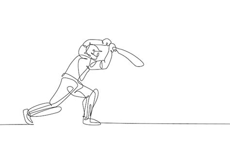Premium Vector One Single Line Drawing Of Young Energetic Man Cricket