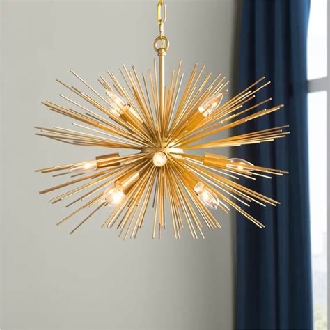 12 Light Starburst Sputnik Chandelier In Gold Finish Mid Century Modern