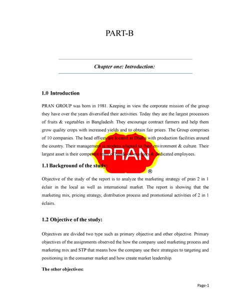 Pran Rfl Group Ltd A Project Over Rfl Part B Chapter One
