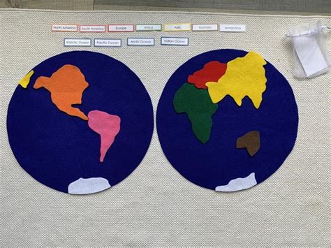 Felt Montessori World Map Continent Map Colores De Los Continentes
