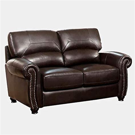 Genuine Leather Loveseat With Nailhead Trim Loveseat With Removable