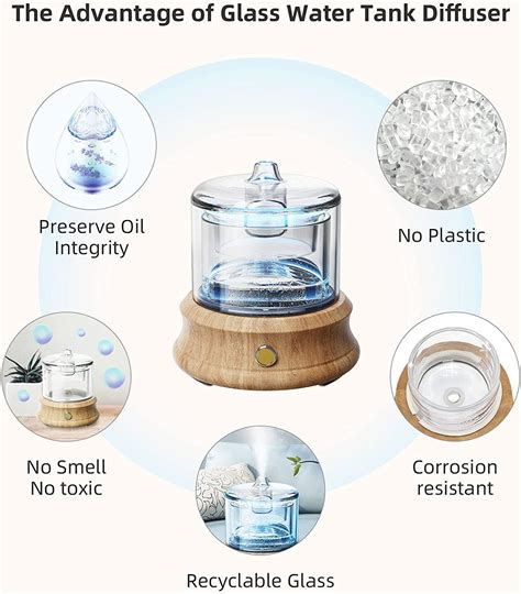 Glass Essential Oil Diffuser Humidifier [plastic Free] Glass Reservoir Natural Wood Base