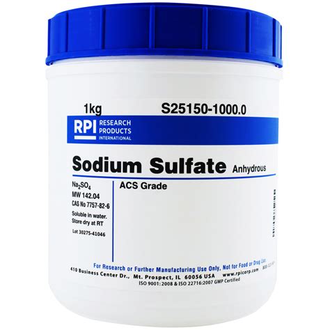 S25150 10000 Sodium Sulfate Anhydrous Acs Grade 1 Kilogram