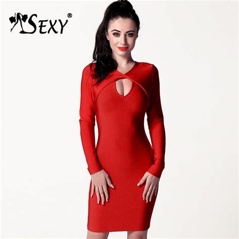 Gosexy New Long Sleeve Cut Out Sexy Club Red Black White Knee