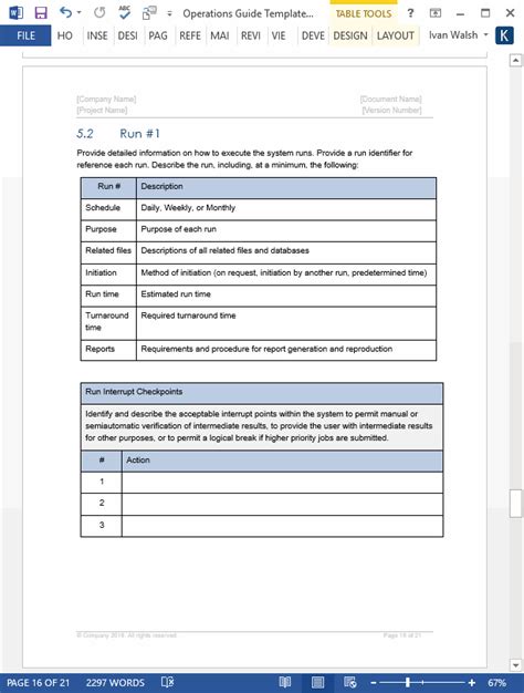 operations guide template ms wordexcel templates