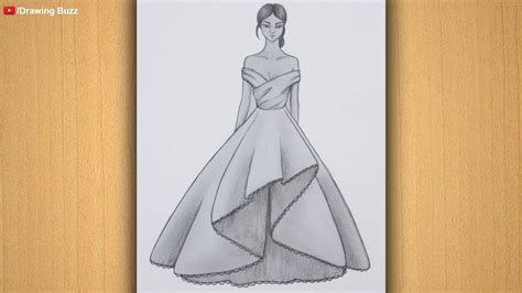 How To Draw A Girl Beautiful Dress Pencil Sketch For Beginner