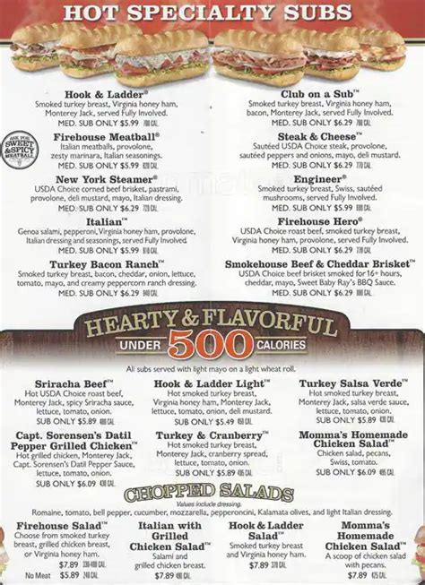 Firehouse Subs Menu Menu For Firehouse Subs Malvern Chester County