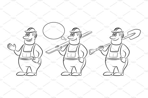 Cartoon Workers Contours People Illustrations ~ Creative Market