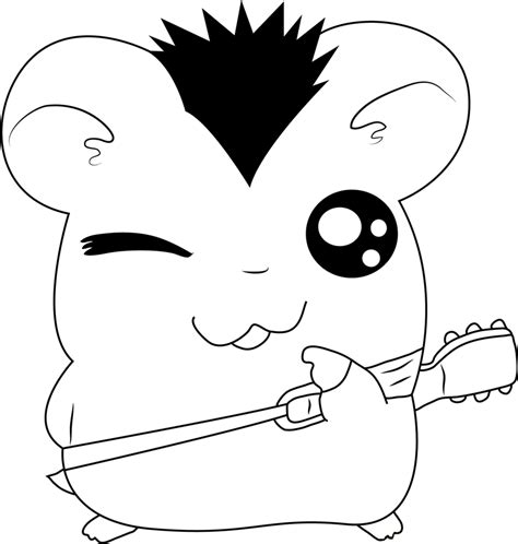 Cute Hamtaro With Guitar Coloring Play Free Coloring