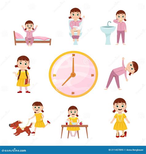 Girl Morning Routine Stock Vector Illustration Of Everyday