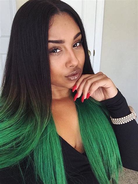 Black Girl In Colorful Hair Colored Hair Green Hair Ombre Hair