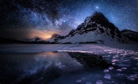 Ice Lake Milky Way Mountain Sky Snow Starry Sky Stars Winter Wallpaper