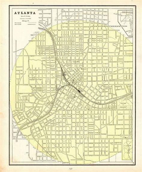 1888 Antique Atlanta Georgia Street Map Vintage City Map Of Atlanta