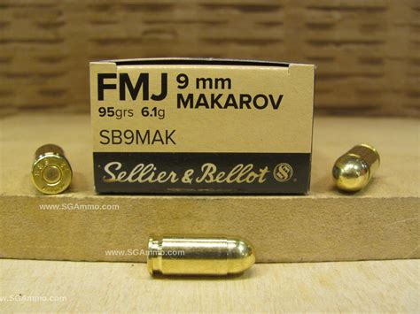50 Round Box 9x18 Makarov Sellier Bellot Brass Case Fmj Ammo Sb9mak