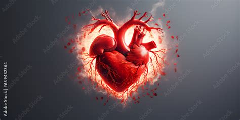 Glowing Heart Reactor In The Center Of A 3d Model Of A Human Heart On A