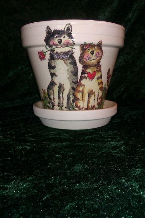Hand Decorated Flower Pot Cats £749 Garden Delights Pinterest