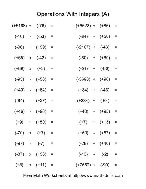 Negative Numbers Worksheet 7th Grade