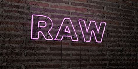 Raw Realistic Neon Sign On Brick Wall Background 3d Rendered Royalty Free Stock Image Stock