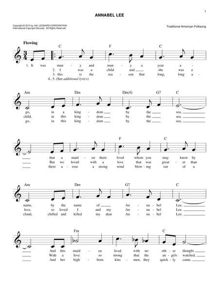 Annabel Lee By Folk Song Digital Sheet Music For Easy Lead Sheet Fake Book Download