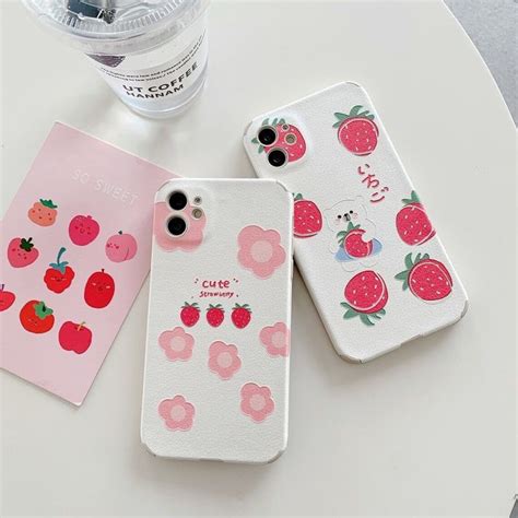 Kawaii Cute Strawberry White Phone Case Soft Tpu Phone Etsy