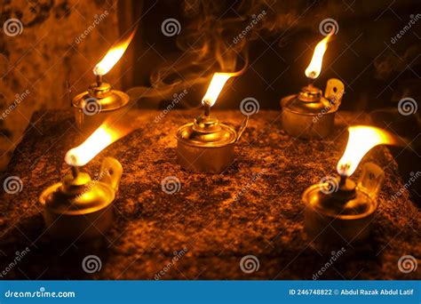 Malay Tradition Kerosene Oil Lamp Or Pelita Selective Focus Stock Photo