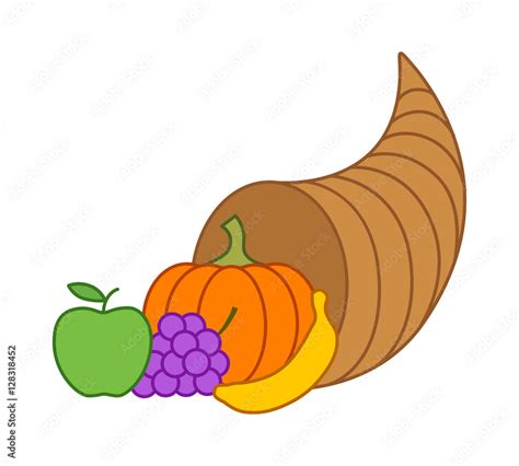 Cornucopia Horn Of Plenty Or Thanksgiving Basket Flat Illustration For